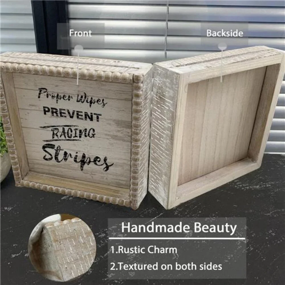 Boho Farmhouse Wooden Framed Bathroom Decor Signs, Funny Restroom Decorative